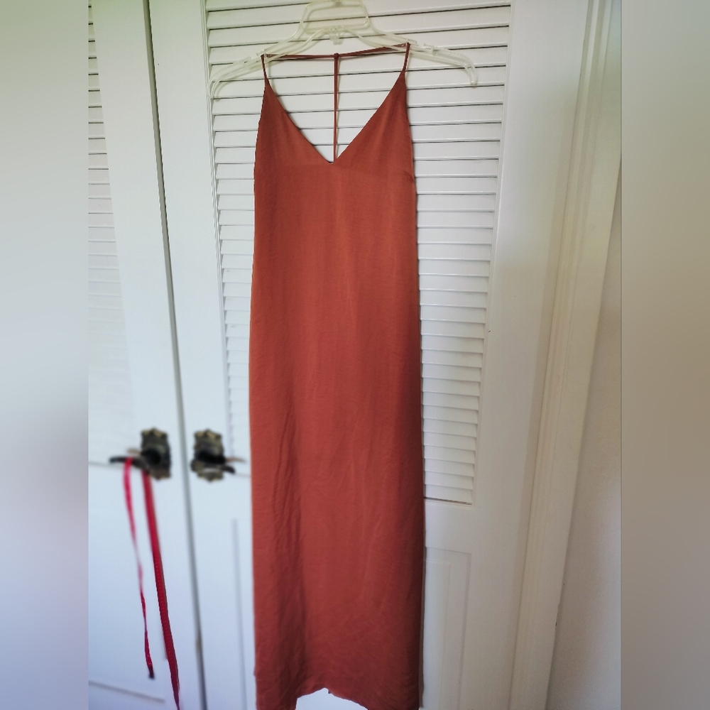4SI3NNA Women's T-Strap Copper Dress Size Zip Back Slit Size Small